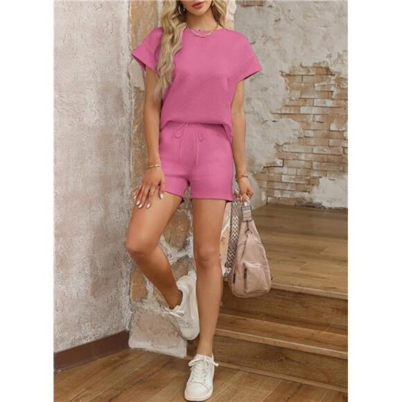 Women's 2-Piece Sweatsuit - Casual Pullover Top & Drawstring Shorts Lounge‎ Set - Picture 5 of 6